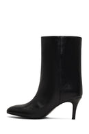Women's Black Thin Heeled Leather Boot | Derimod