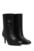 Women's Black Thin Heeled Leather Boot | Derimod