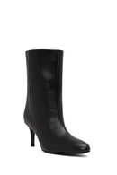 Women's Black Thin Heeled Leather Boot | Derimod