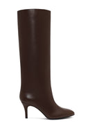 Women's Brown Thin Heeled Leather Boot | Derimod