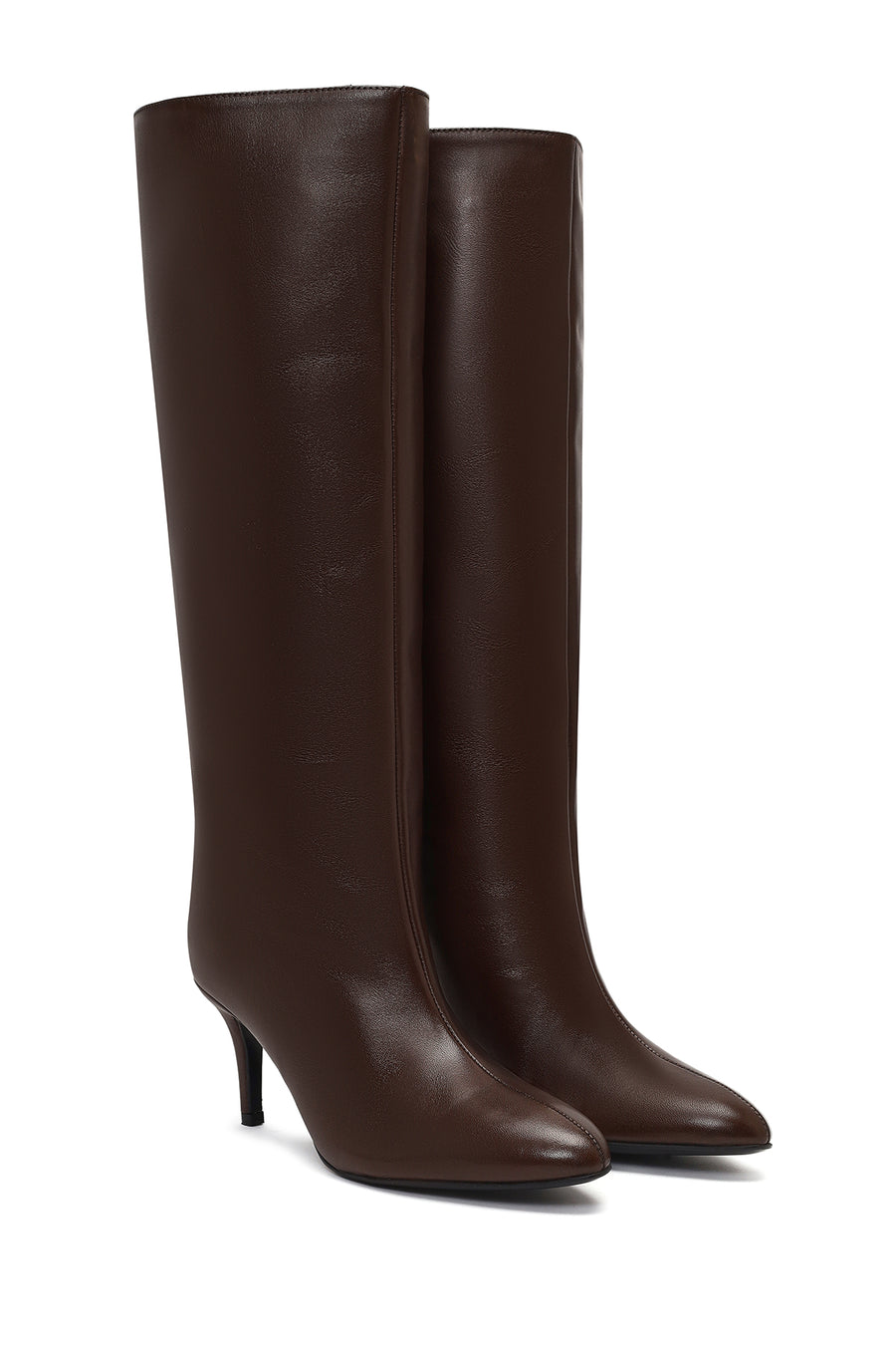 Women's Brown Thin Heeled Leather Boot