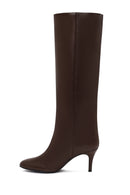 Women's Brown Thin Heeled Leather Boot | Derimod