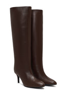 Women's Brown Thin Heeled Leather Boot | Derimod