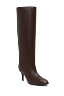 Women's Brown Thin Heeled Leather Boot | Derimod