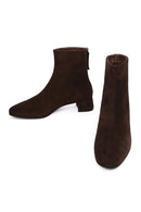 Kadın Kahverengi Fermuarlı Kısa Kalın Topuklu Süet Deri Bot | Derimod