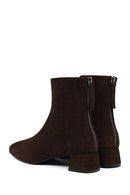 Kadın Kahverengi Fermuarlı Kısa Kalın Topuklu Süet Deri Bot | Derimod