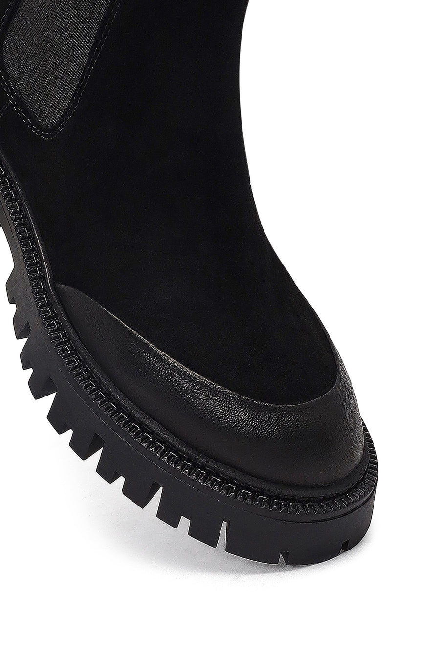Woman Black Thick-Soled Suede Leather Chelsea Boots