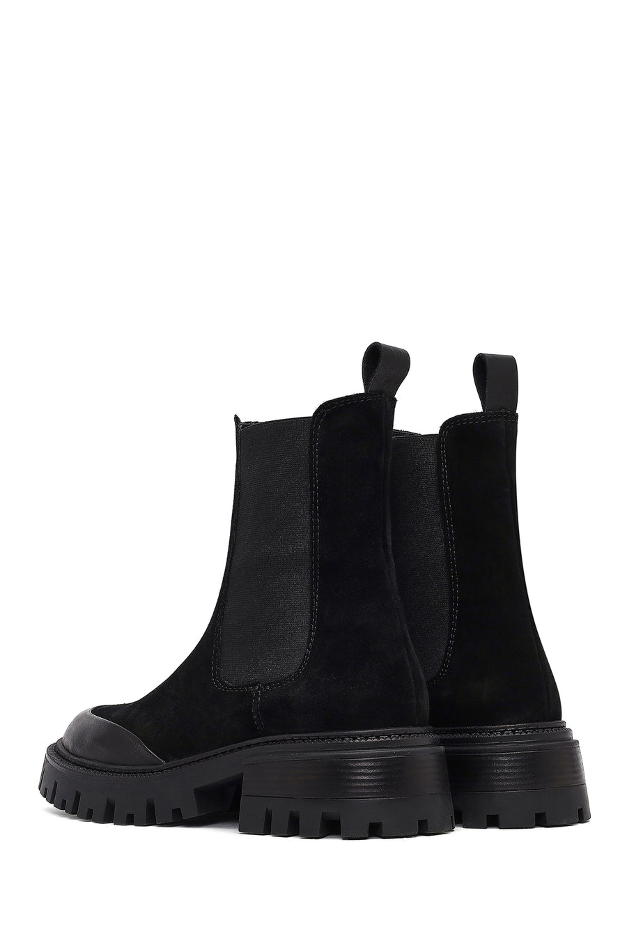 Woman Black Thick-Soled Suede Leather Chelsea Boots