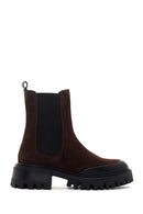 Woman Brown Thick-Soled Suede Leather Chelsea Boots | Derimod