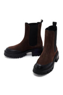 Woman Brown Thick-Soled Suede Leather Chelsea Boots | Derimod