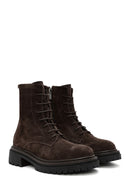 Woman Brown Zippered Thick-Soled Suede Leather Postal Boots | Derimod