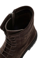 Woman Brown Zippered Thick-Soled Suede Leather Postal Boots | Derimod