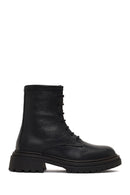Women's Black Zippered Leather Combat Boot | Derimod