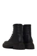 Women's Black Zippered Leather Combat Boot | Derimod