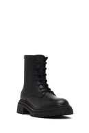 Women's Black Zippered Leather Combat Boot | Derimod