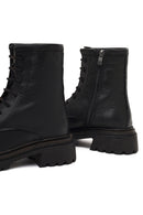 Women's Black Zippered Leather Combat Boot | Derimod