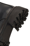 Women's Black Zippered Leather Combat Boot | Derimod