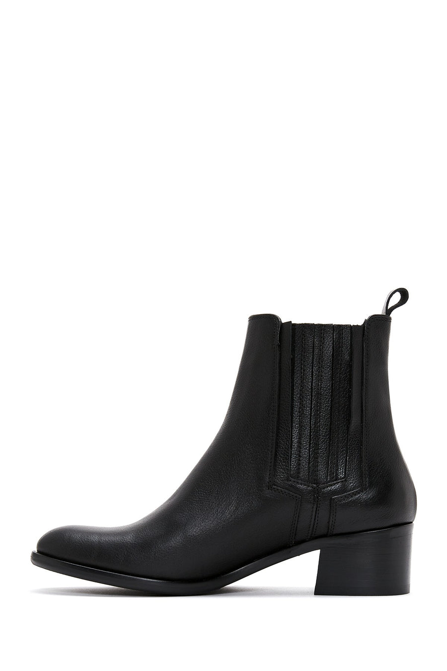 Woman Black Chunky Heels Leather Chelsea Boots