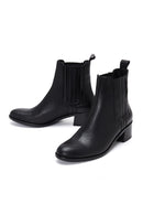 Woman Black Chunky Heels Leather Chelsea Boots | Derimod