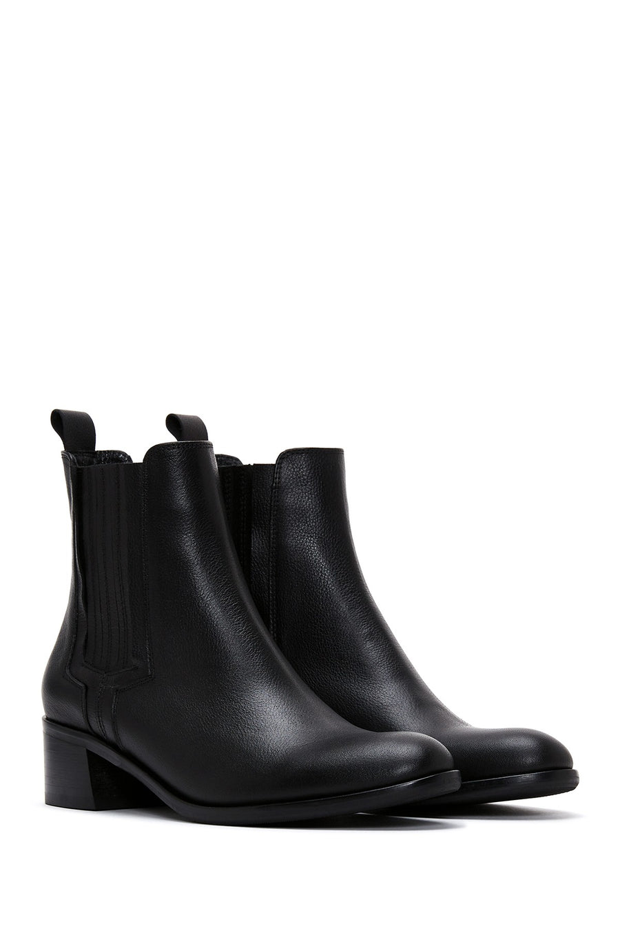 Woman Black Chunky Heels Leather Chelsea Boots