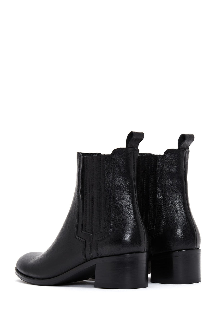 Woman Black Chunky Heels Leather Chelsea Boots