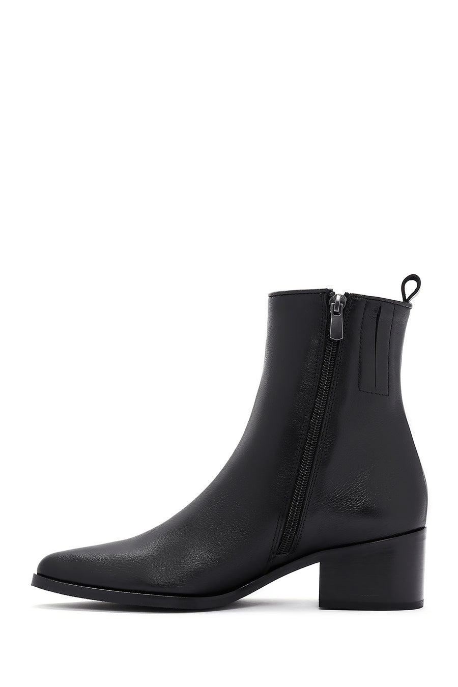Woman Black Zipper Detailed Low Heels Leather Boat