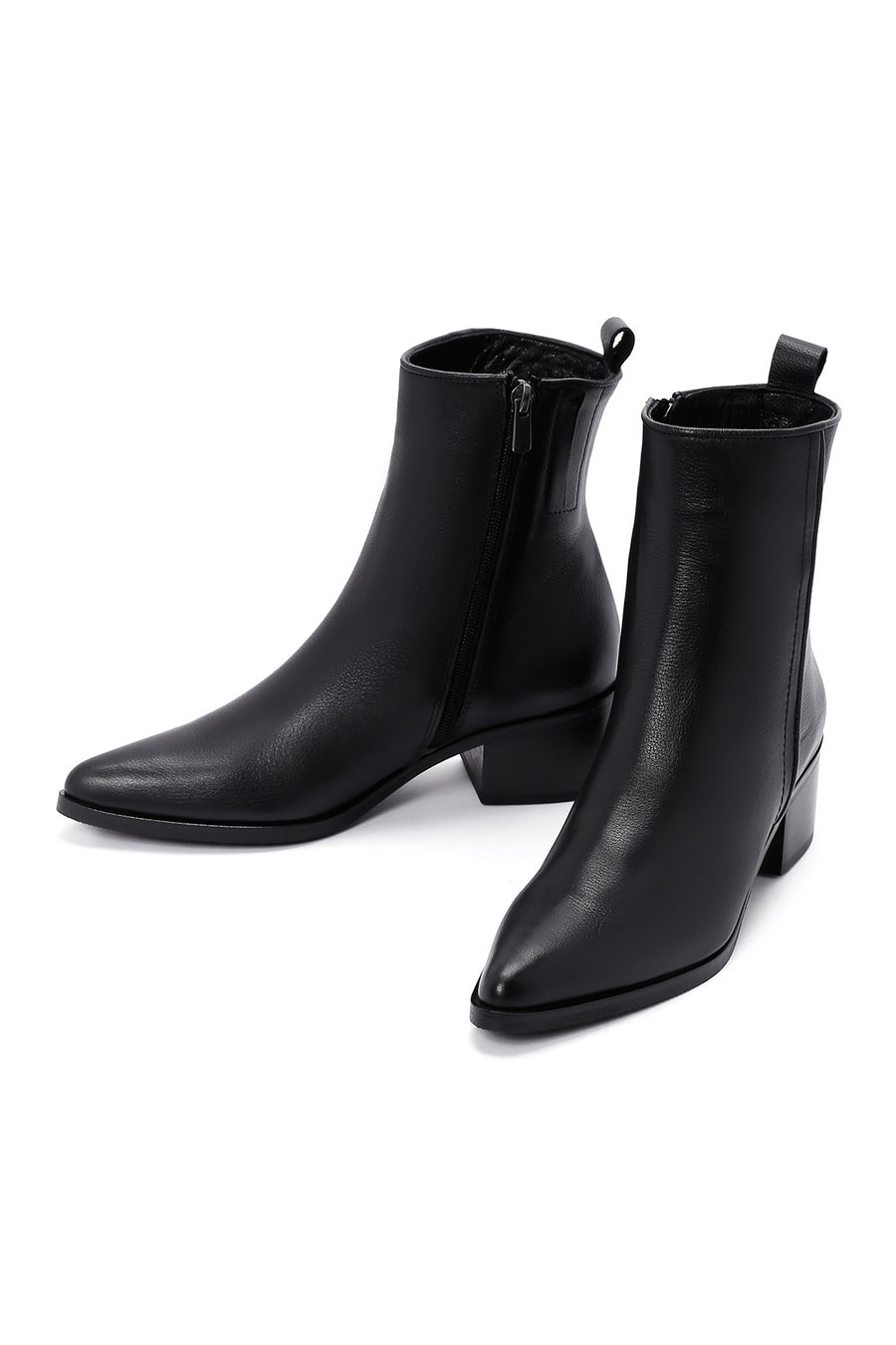 Woman Black Zipper Detailed Low Heels Leather Boat