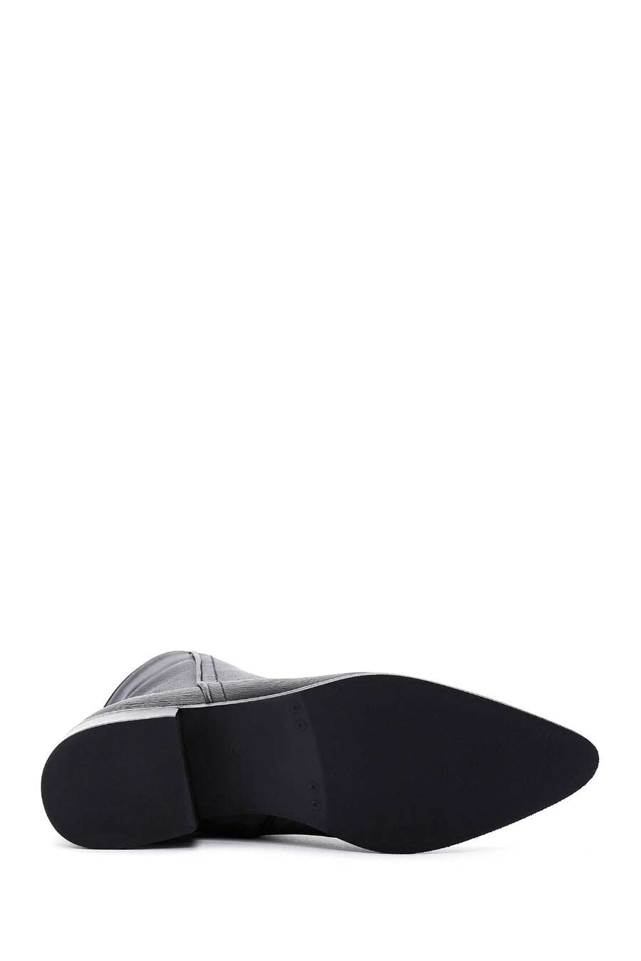 Woman Black Zipper Detailed Low Heels Leather Boat