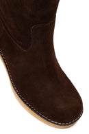 Women's Brown Zippered Thick Heeled Suede Leather Boot | Derimod