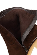 Women's Brown Zippered Thick Heeled Suede Leather Boot | Derimod