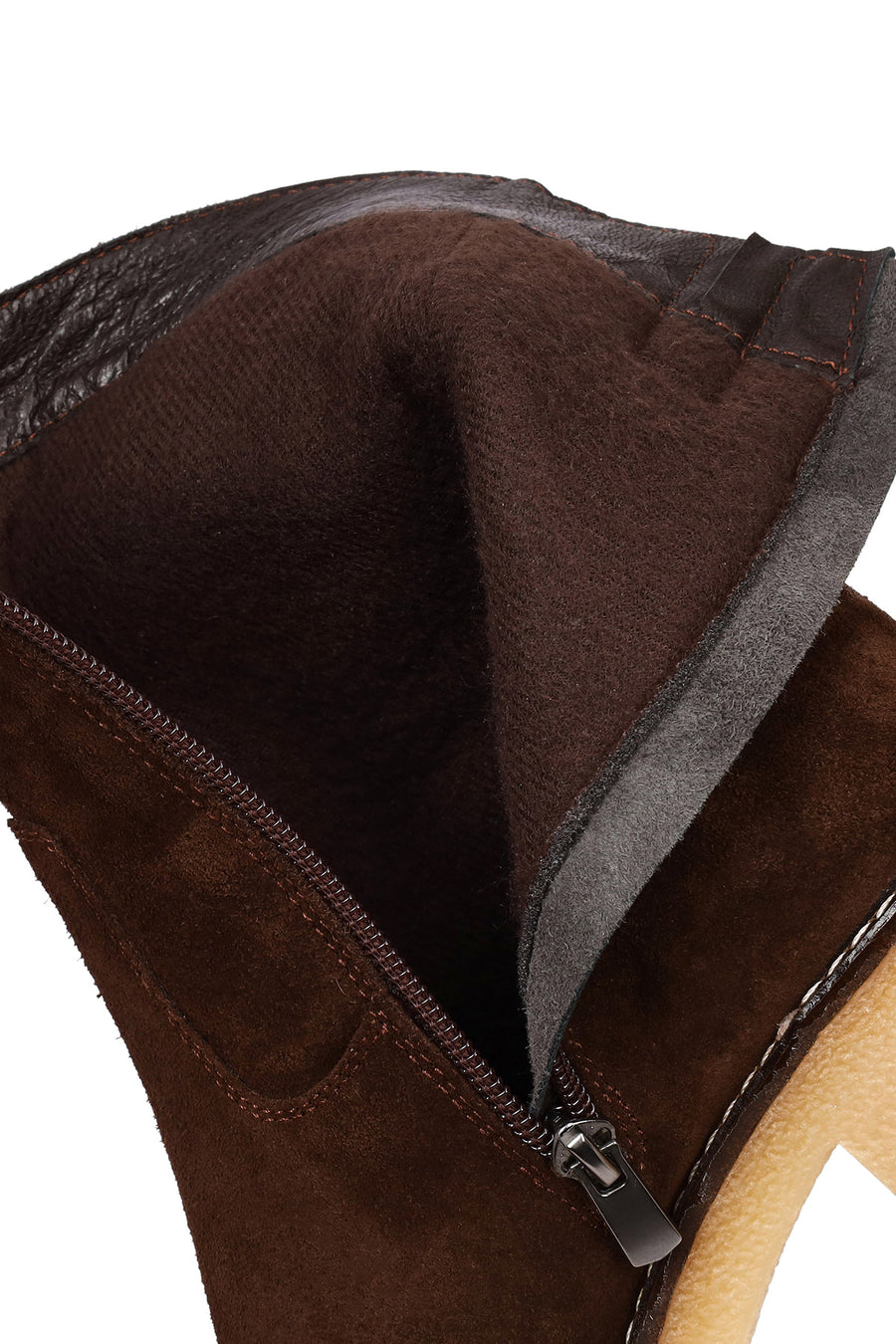 Women's Brown Zippered Thick Heeled Suede Leather Boot