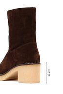 Women's Brown Zippered Thick Heeled Suede Leather Boot | Derimod