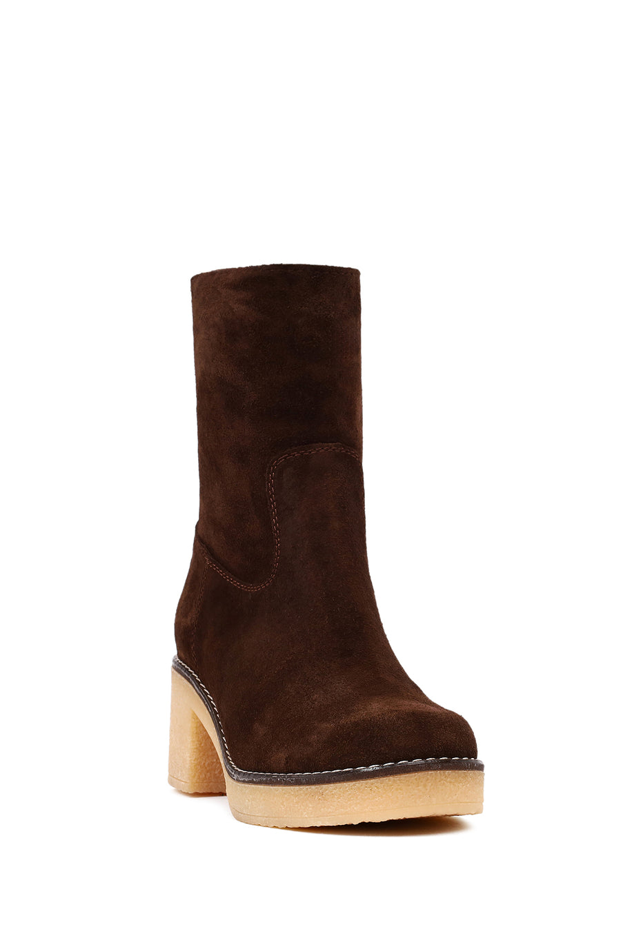Women's Brown Zippered Thick Heeled Suede Leather Boot