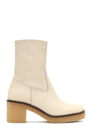 Woman Cream Zippered Low Heel Leather Boat | Derimod
