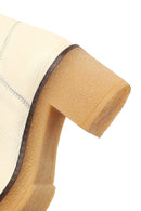 Woman Cream Zippered Low Heel Leather Boat | Derimod