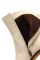 Woman Cream Zippered Low Heel Leather Boat | Derimod