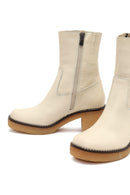 Woman Cream Zippered Low Heel Leather Boat | Derimod