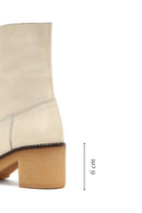 Woman Cream Zippered Low Heel Leather Boat | Derimod