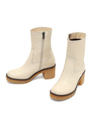 Woman Cream Zippered Low Heel Leather Boat | Derimod