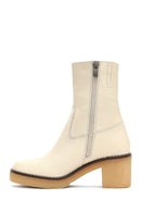Woman Cream Zippered Low Heel Leather Boat | Derimod