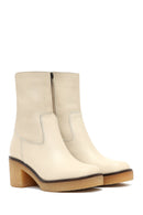 Woman Cream Zippered Low Heel Leather Boat | Derimod