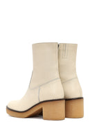 Woman Cream Zippered Low Heel Leather Boat | Derimod