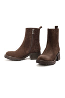 Woman Brown Zippered Suede Leather Boat | Derimod