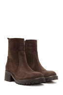 Woman Brown Zippered Suede Leather Boat | Derimod