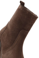 Woman Brown Zippered Suede Leather Boat | Derimod