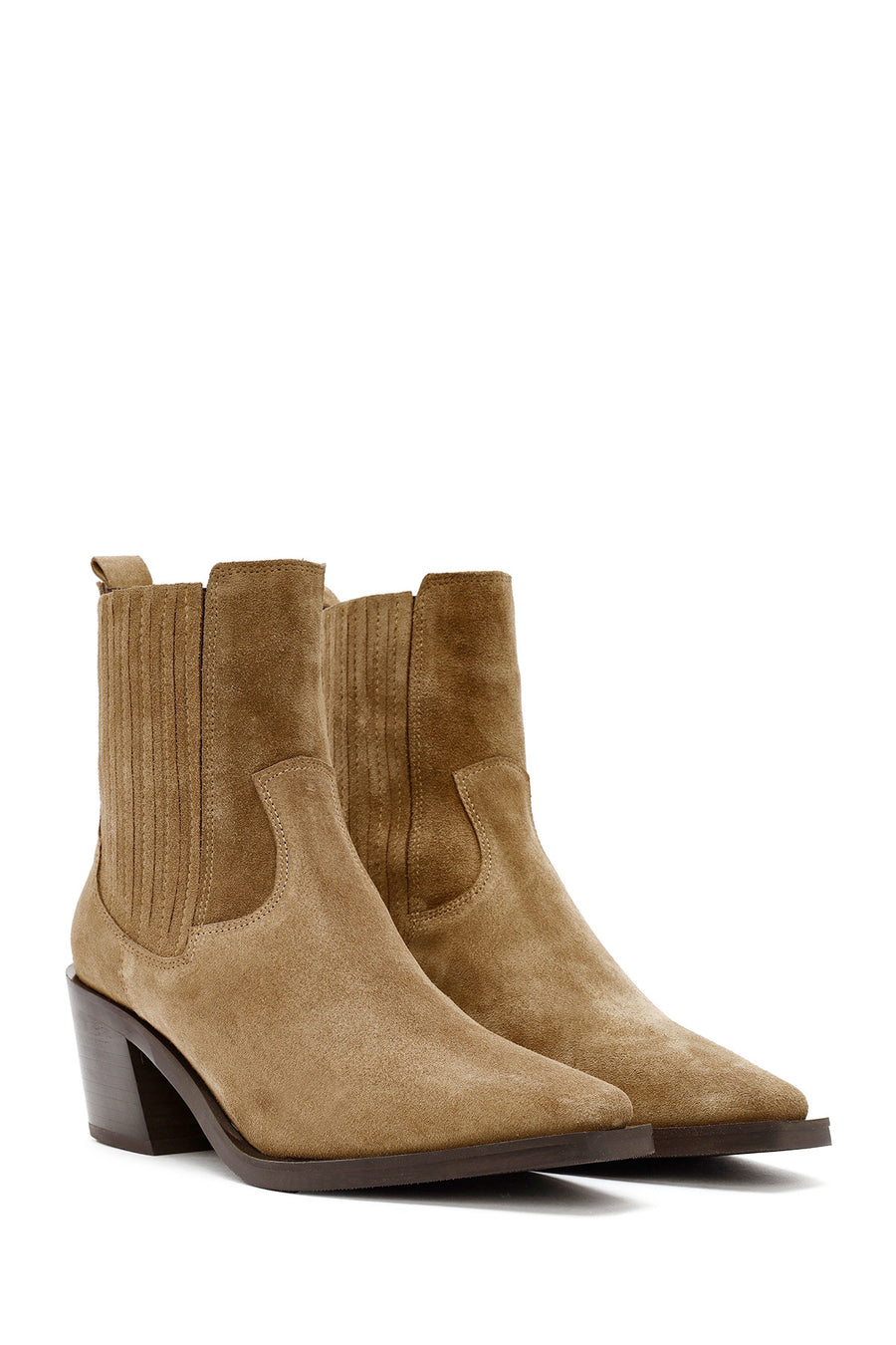 Woman Brown Chunky Heel Suede Leather Cowboy Boots