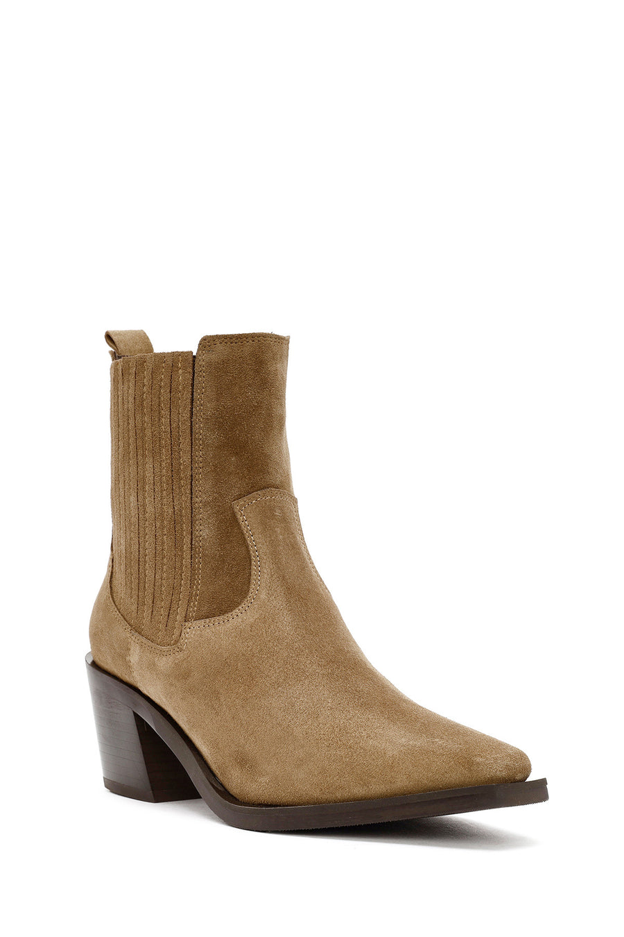 Woman Brown Chunky Heel Suede Leather Cowboy Boots