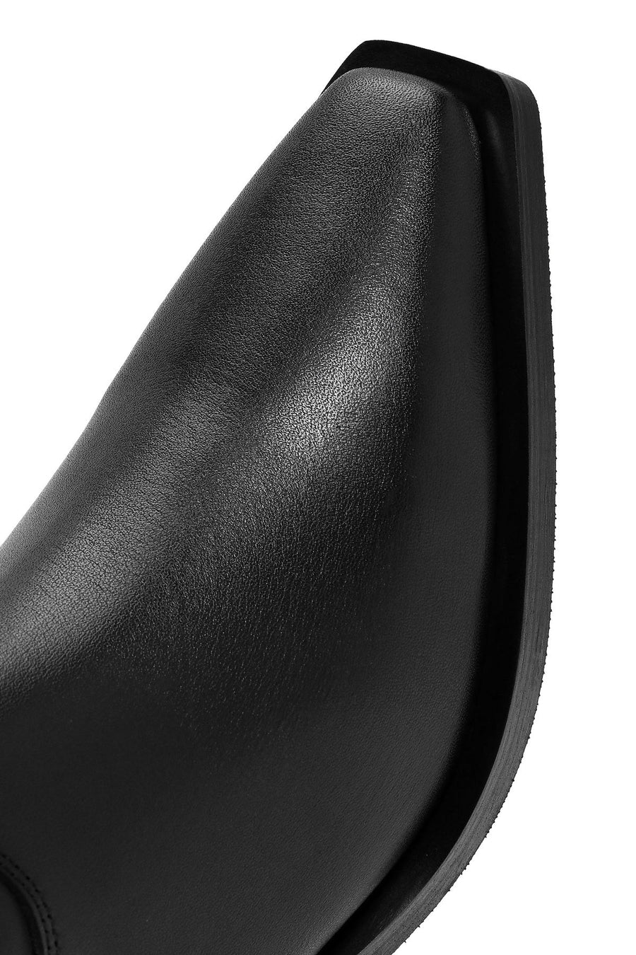 Woman Black Chunky Heels Leather Cowboy Boots