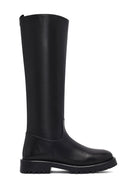 Woman Black Zippered Leather Boot | Derimod