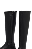 Woman Black Zippered Leather Boot | Derimod